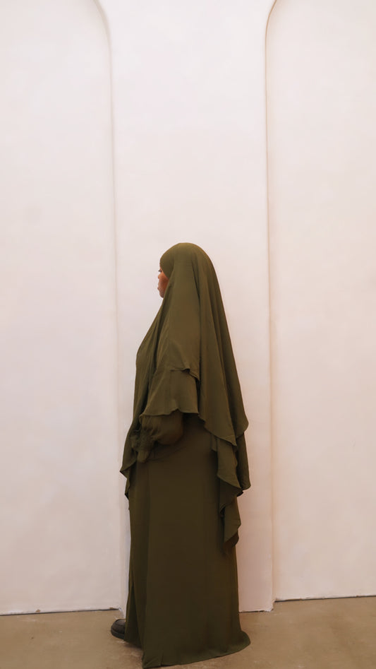 Army Green Abaya & Khimar Set